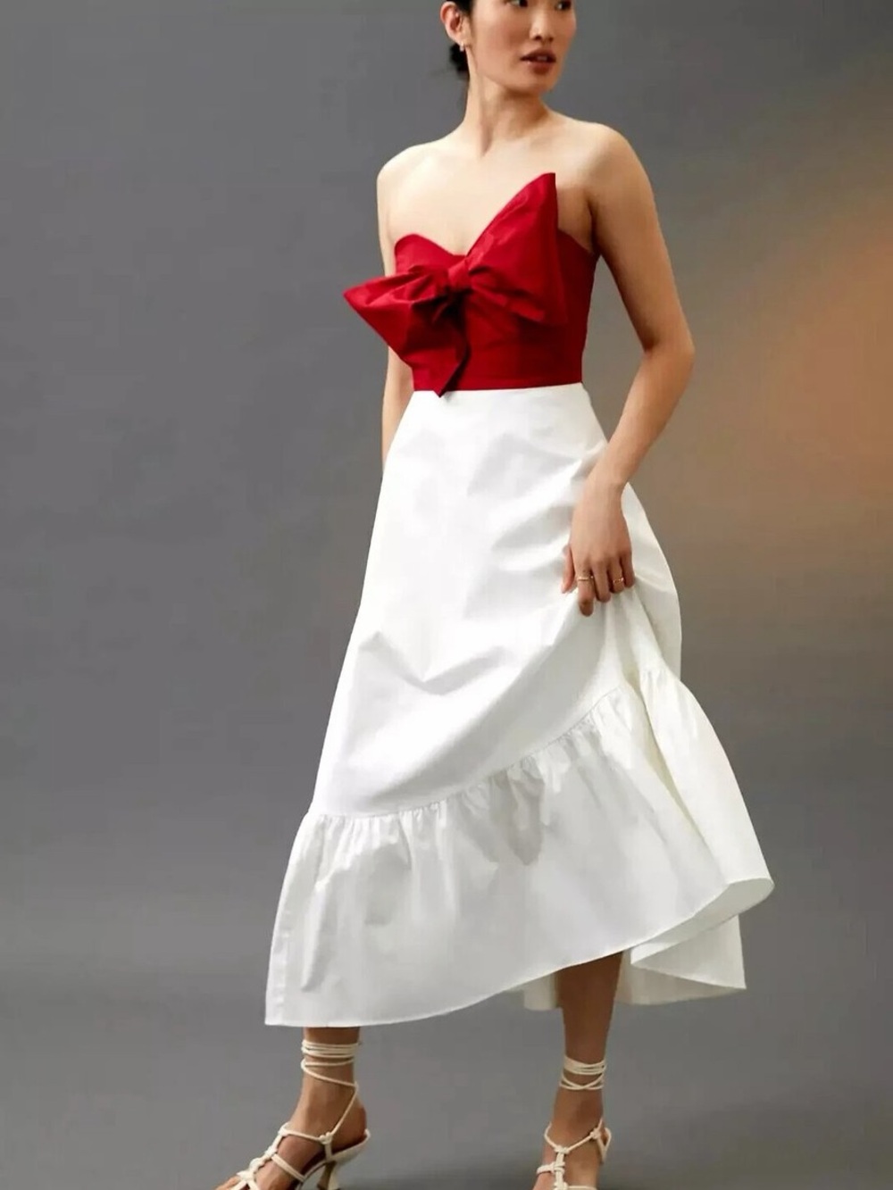 Anthropologie Hutch Colorblocked Bow-Tie Maxi Dress Red White Strapless Sz 4 NWT